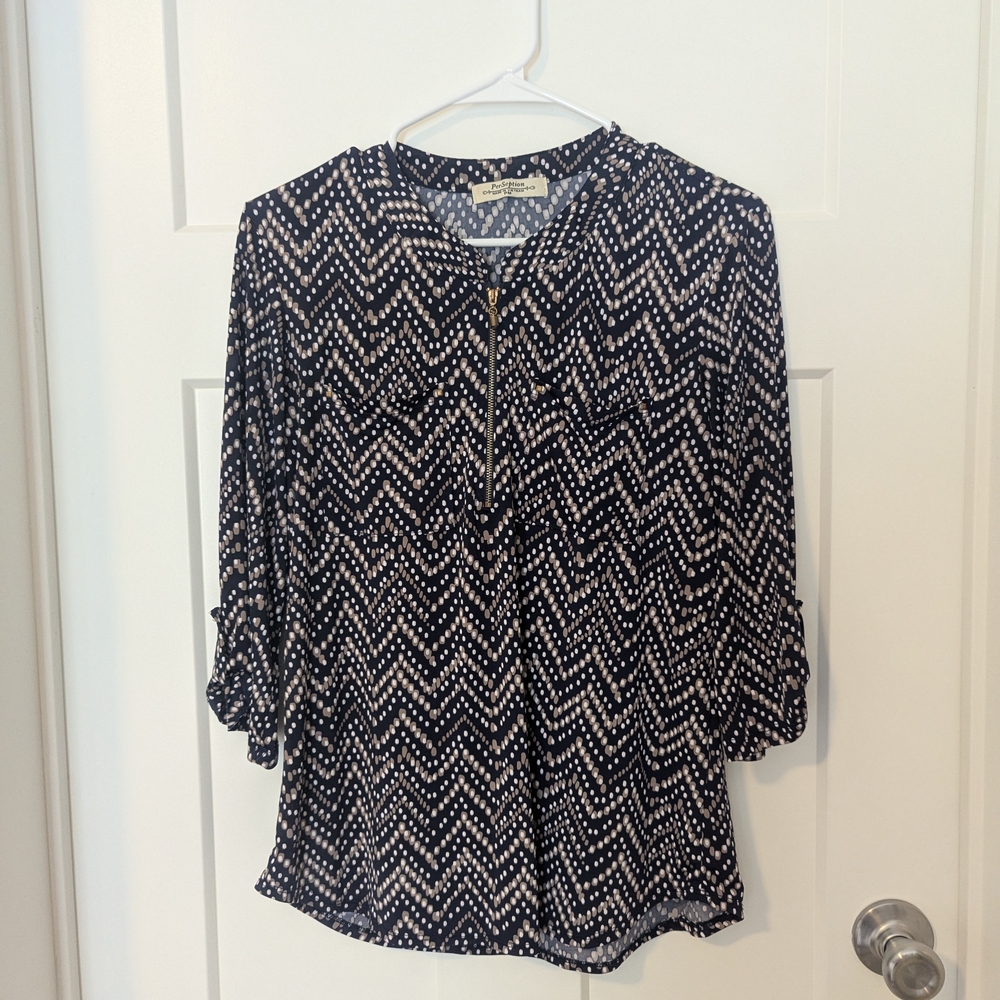 Perseption Black and White Zigzag Blouse